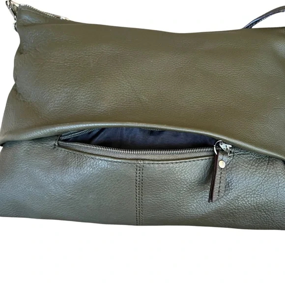 Sanctuary Olive Green Pebbled Leather Top Zip Crossbody Shoulder Bag - Picture 3 of 12